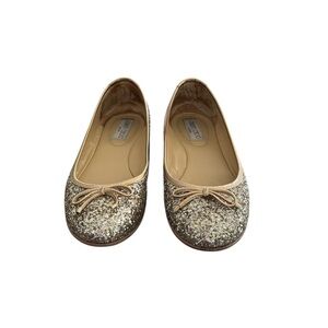Jimmy Choo Gold Glitter Ballet Flats Round toe  thin bow rubber outsole sz 38